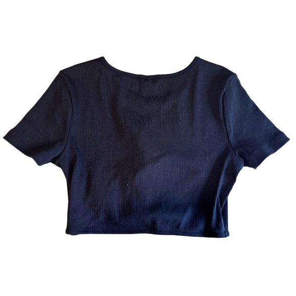 Puma Classic Fit Ribbed Crop Tee Black String Tie Bottom Hem Women's Medium - Picture 5 of 6